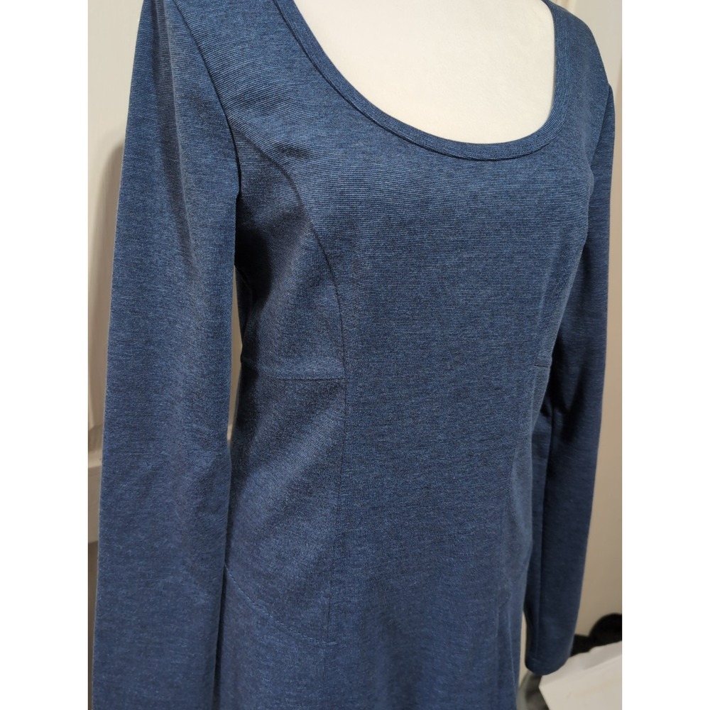 PrAna Soskia Blue Long Sleeve Scoop Neck Knit Dress Womens Medium Knee Length - Picture 2 of 7